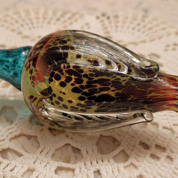 Vintage Czech Art Glass Flower Tulip Hand Blown Glass Turquoise Gold Long Stem - Picture 4 of 11
